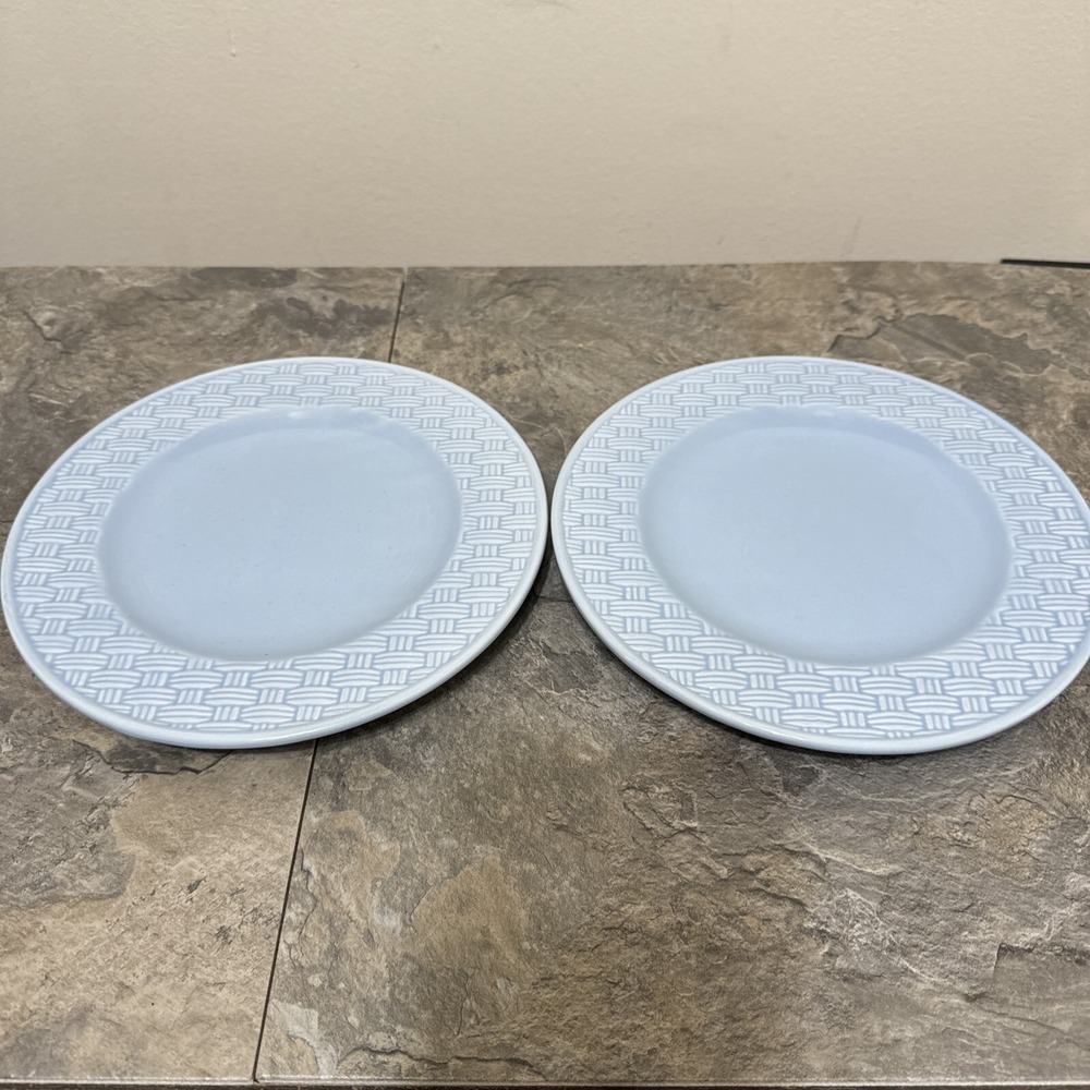 2 Pfaltzgraff Blue Basket Weave Embossed 8" Salad Dessert Plates EUC
